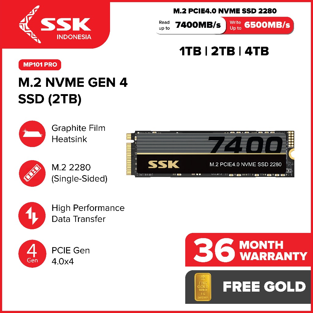 SSK MP101PRO SSD NVMe M.2 2280 PCIe Gen 4x4 1TB 2TB 4TB 7400MB/s Internal SSD Laptop PC Gaming ASUS 
