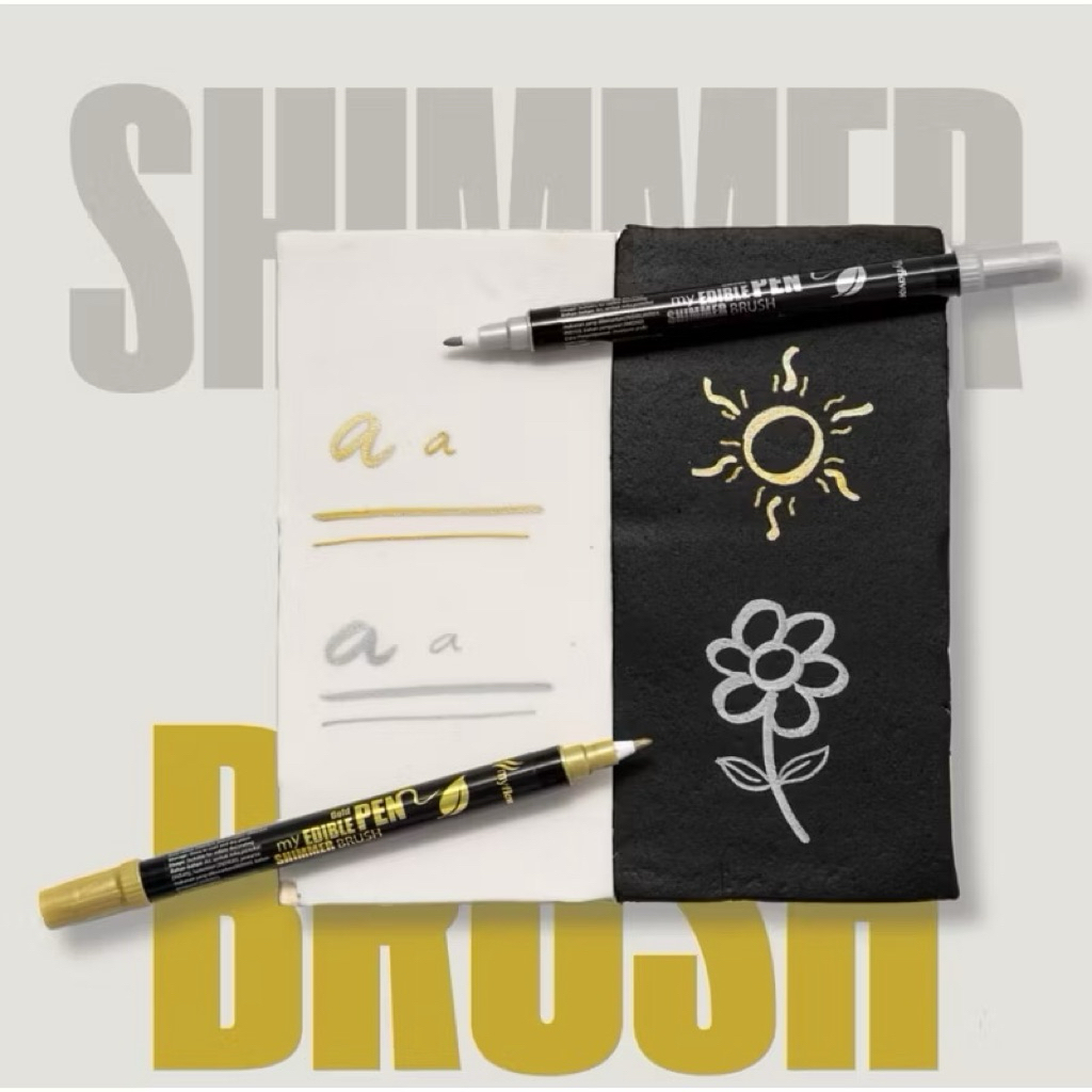 My Flavor Shimmer Brush Pen Edible Pen Metalic Gold Silver Halal