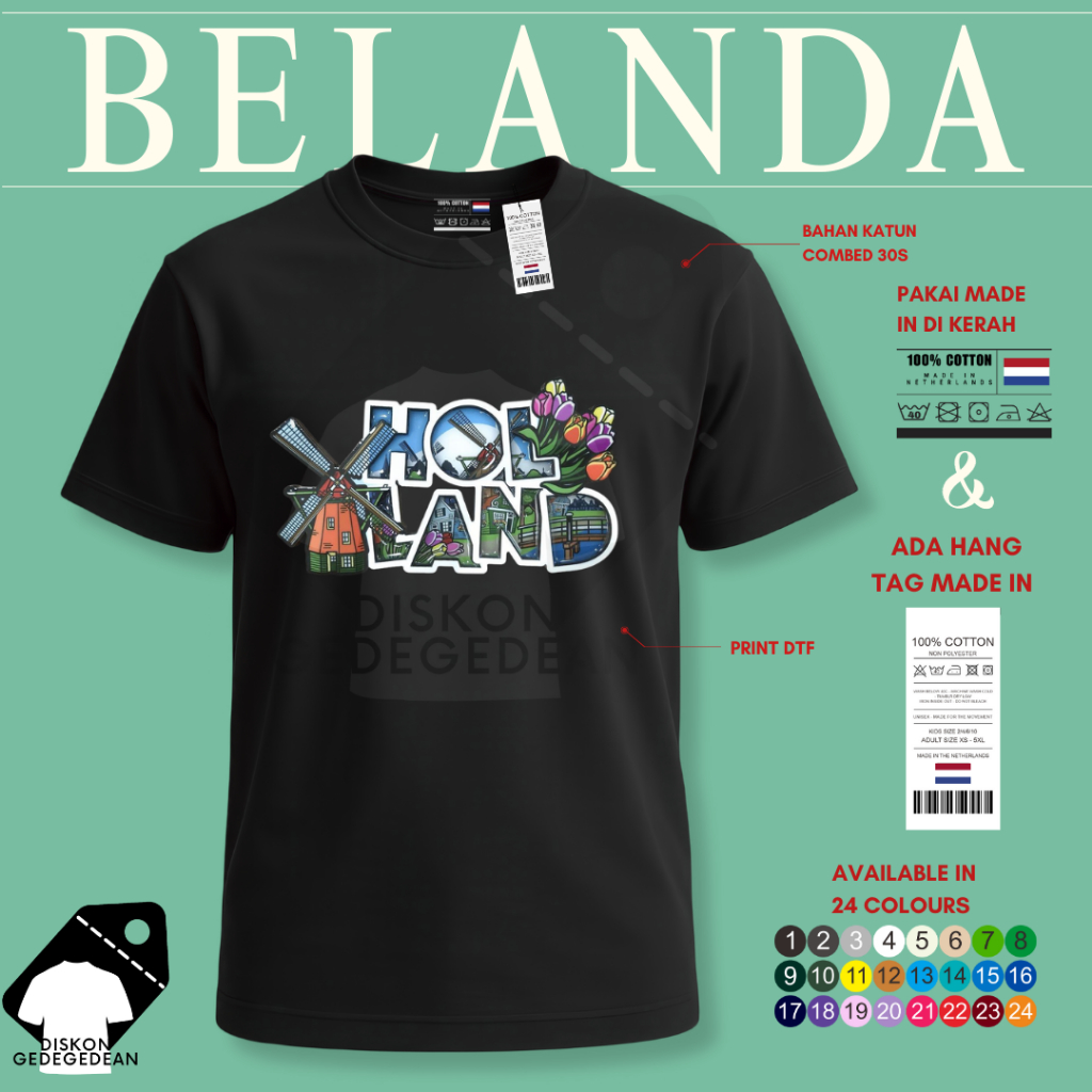 Diskongedegedean Kaos Belanda Holland Amsterdam, Baju Belanda Amsterdam Tshirt Belanda Holland 19