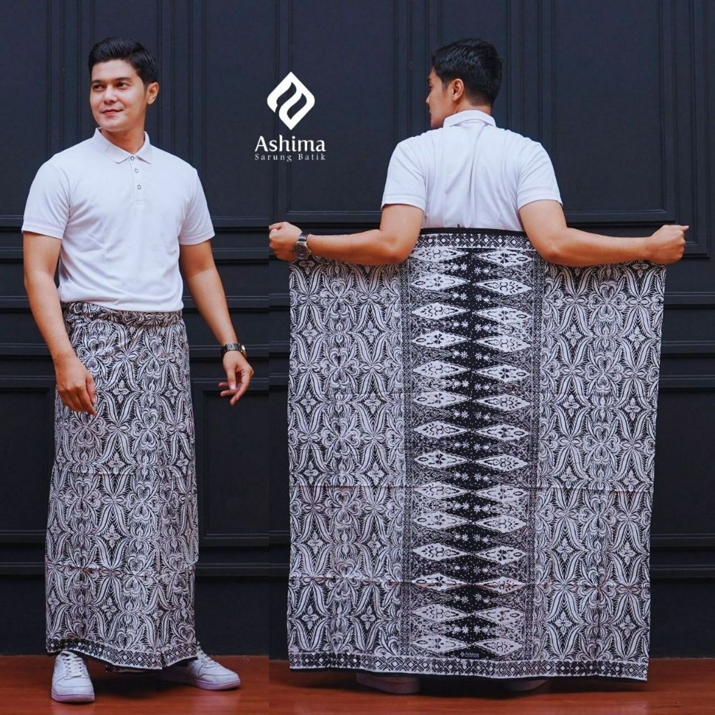 sarung batik ashima motif 1 - batik motif hitam putih