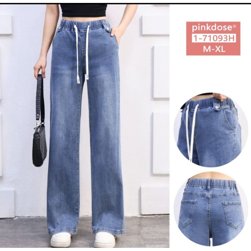 Celana Jeans Kulot Pinkdose Pinggang Full Karet Original Pinkdose