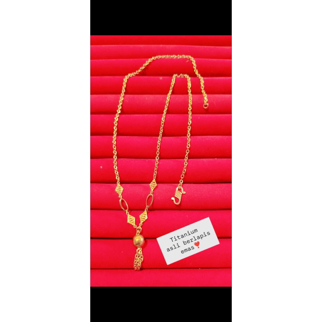 kalung Boba titanium asli berlapis emas asli 23 karat kait S