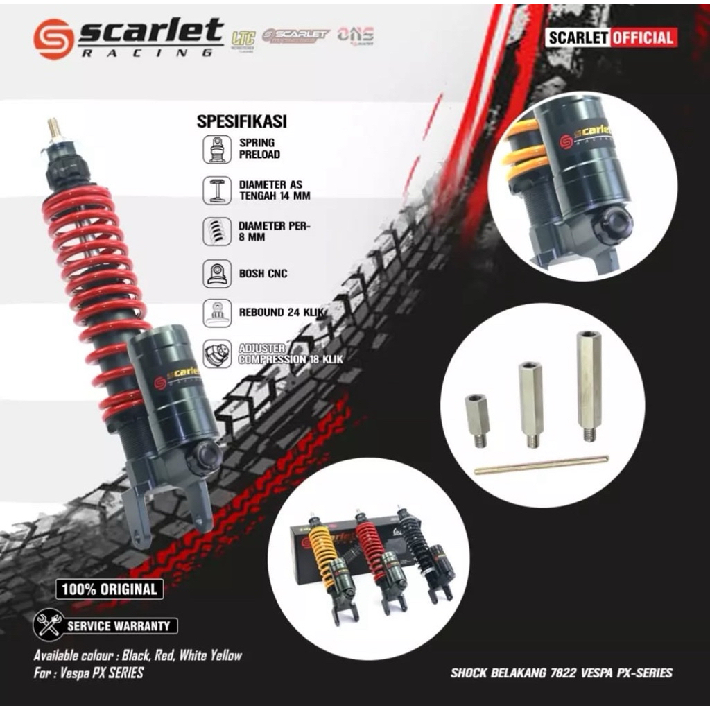 Shock Belakang Vespa Classic Scarlet Per Merah Tabung