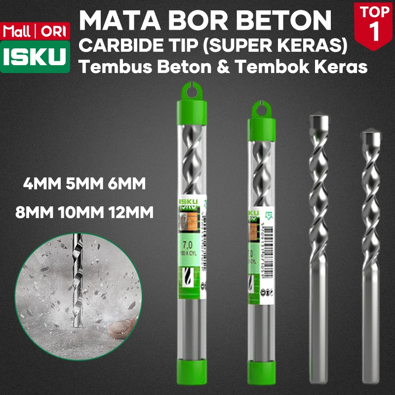 ISKU Mata Bor Tembok Set 5 Pcs 6 Pcs Mata Bor Beton Bata Merah Masonry Drill Bit Ujung Widia Tungste