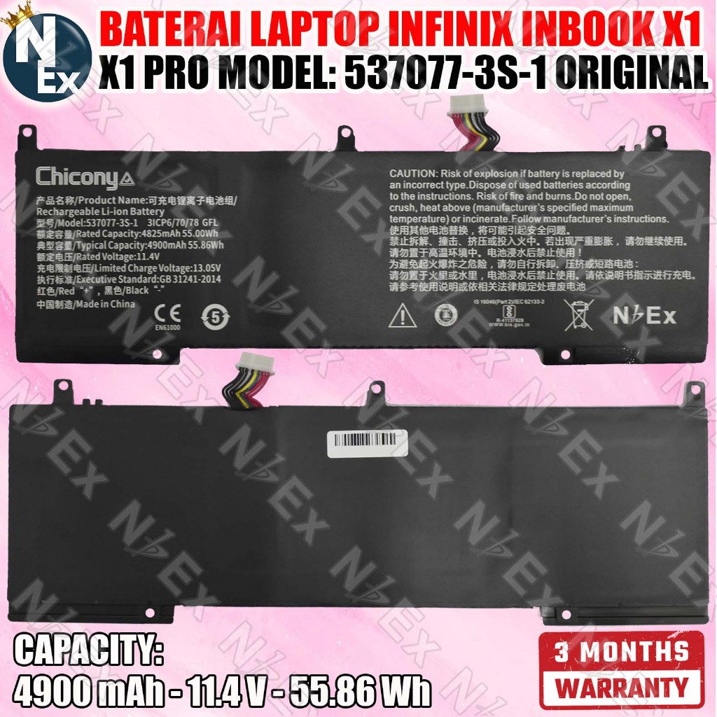 Battery Baterai Laptop Infinix Inbook X1 Pro i3 i5 i7 537077-3S-1