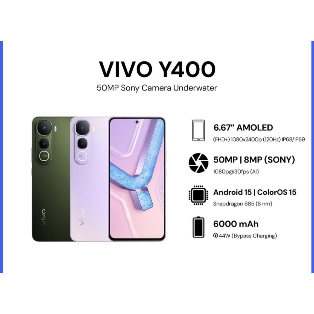 HP VIVO Y400 8/128 8/256GB VIVO Y400 RAM 8GB ROM 128/256 RESMI VIVO