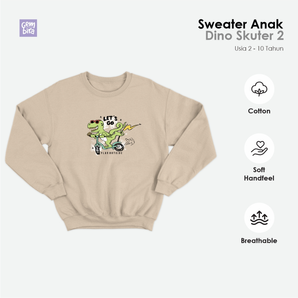 Crewneck Baju Atasan Anak Sweater Anak Laki Laki Perempuan Dino Skuter 2 Usia 1 2 3 4 5 6 7 8 9 10 T