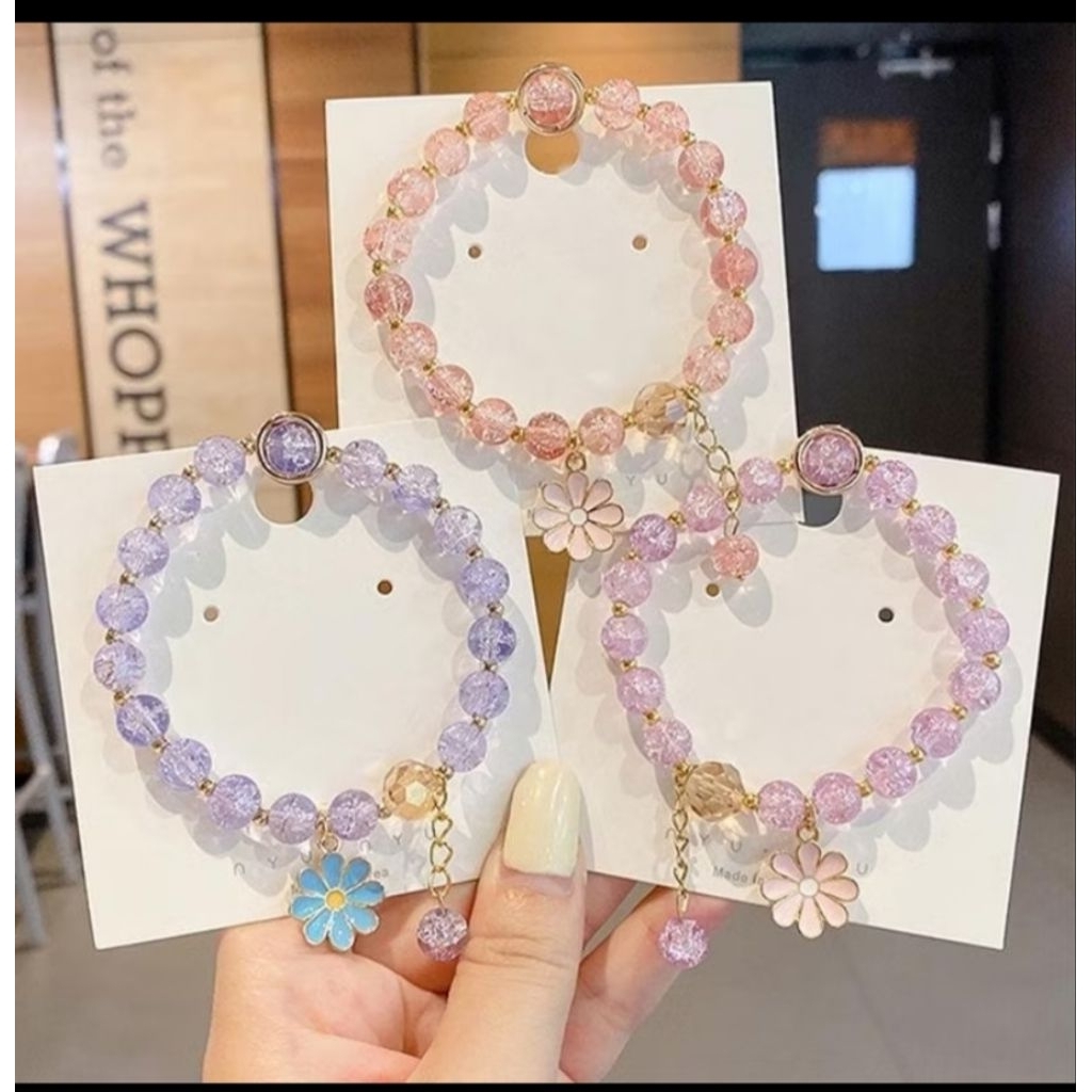 Gelang Batu Kristal Manik maning bunga Daisy Gelang Kristal Korea