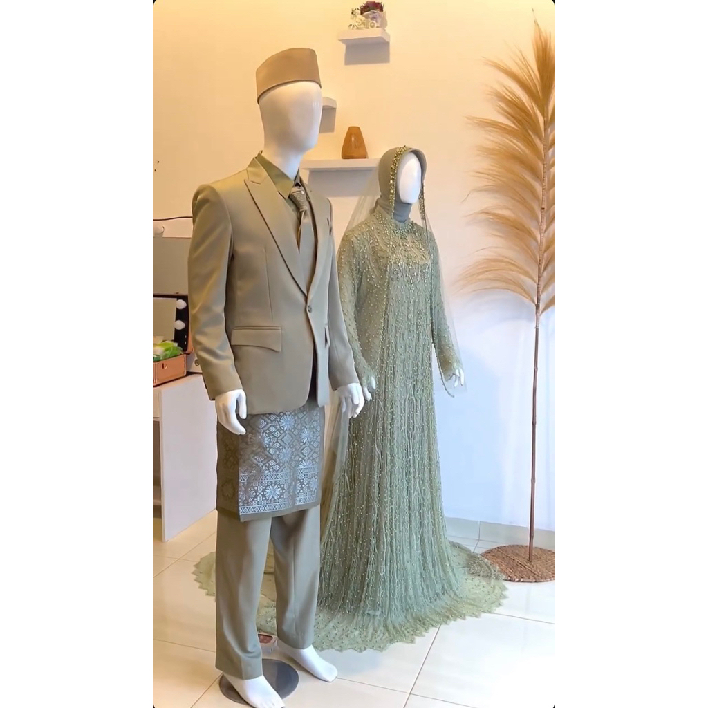 preloved gaun pengantin, gaun nikah/ jas pengantin sage