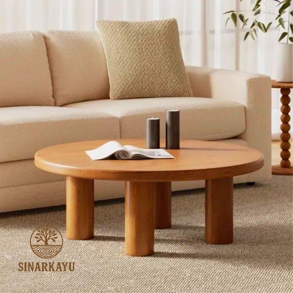 meja kayu bulat meja minimalis lesehan wooden table meja kopi