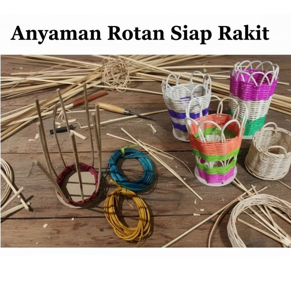 Paket Belajar Menganyam Rotan Tempat Pensil - Alat Bahan Prakarya Anak DIY Kerajinan Tangan Home Mad