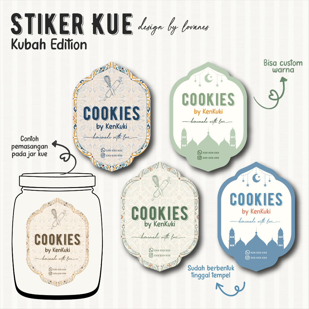 Lovanes - Stiker Kue Cookies Lebaran Bentuk - Label Kue Kemasan Toples - Stiker Kue Aesthetic