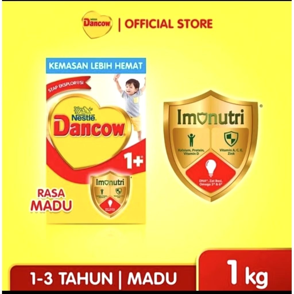 Dancow 1+ Susu Pertumbuhan Toddler 1kg - 0% Sukrosa, Laktosa, Vitamin D