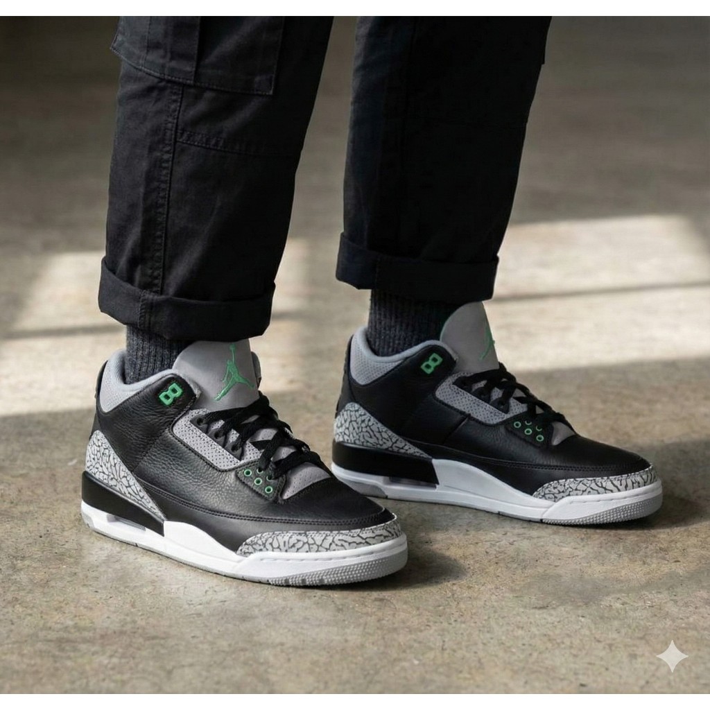 Sepatu Pria Air Jordan 3 Green Glow Original