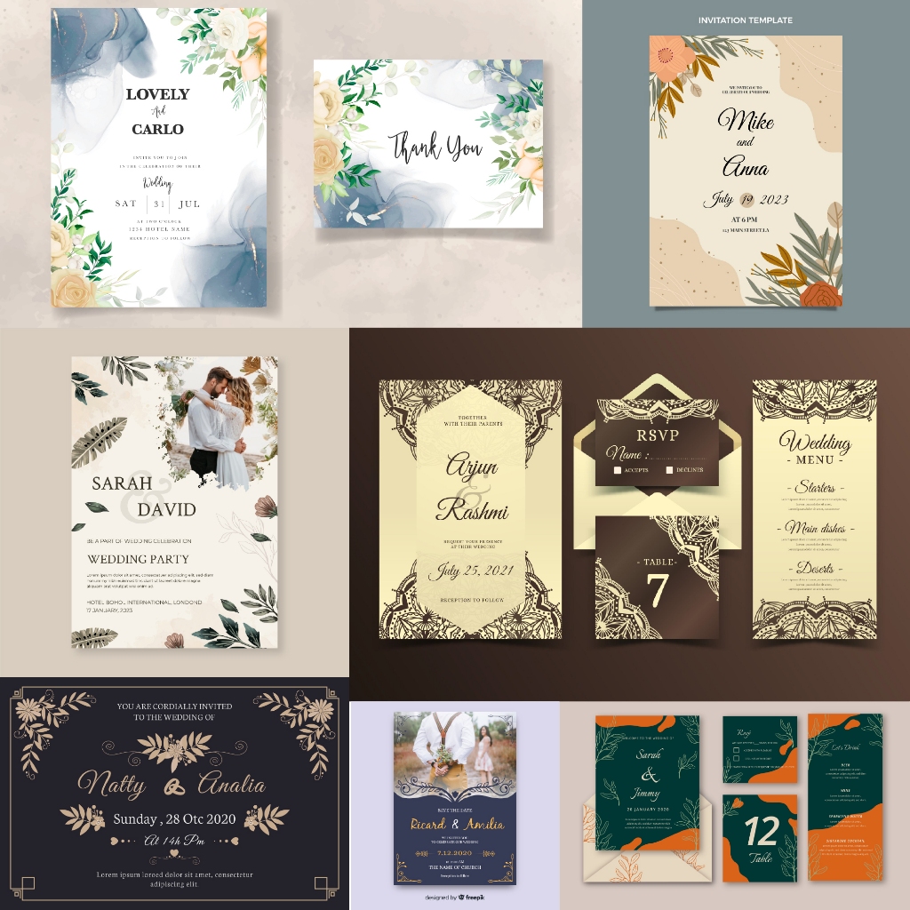Jasa Design Undangan Pernikahan/Wedding File Siap Cetak Potrait/Lanscape, 30 Template Design, Tempel