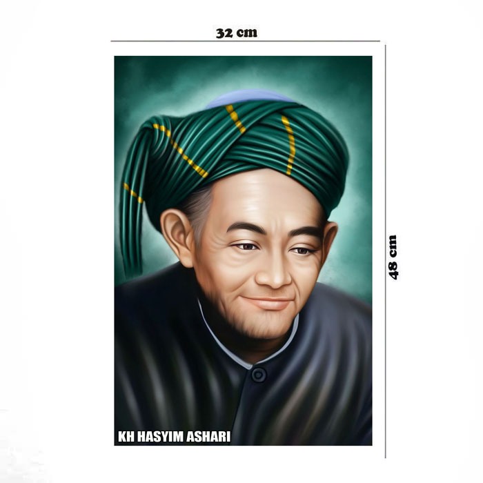 Poster dan Frame tokoh islami Kh Hasyim Ashari uk 32 x 48 bahan art carton / kertas poster / di lami