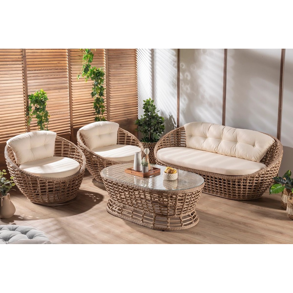 Set sofa rotan outdoor terbaru sofa rotan sintetis elegan