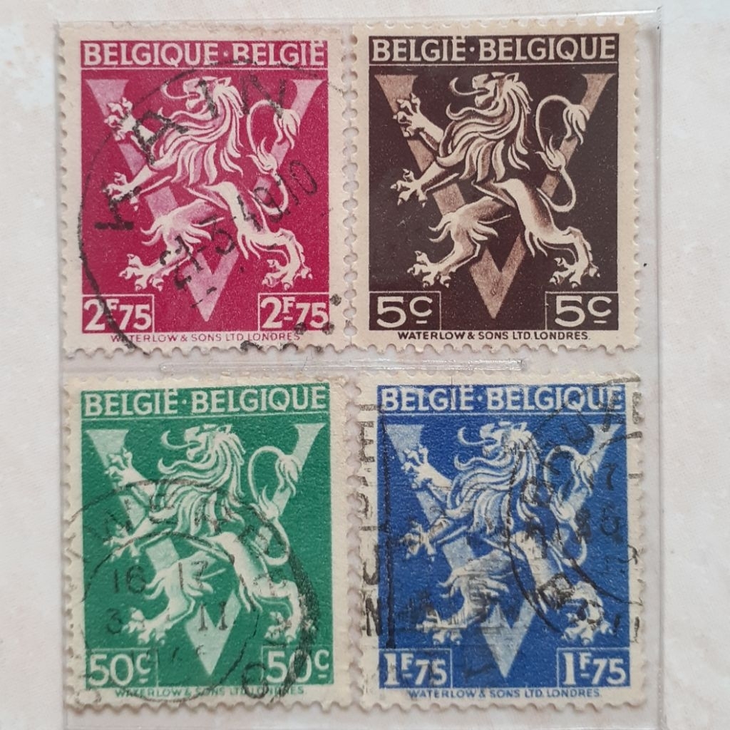 (O1) Perangko Belgia Heraldic Lion with "V" Tahun 1944 set 4pcs