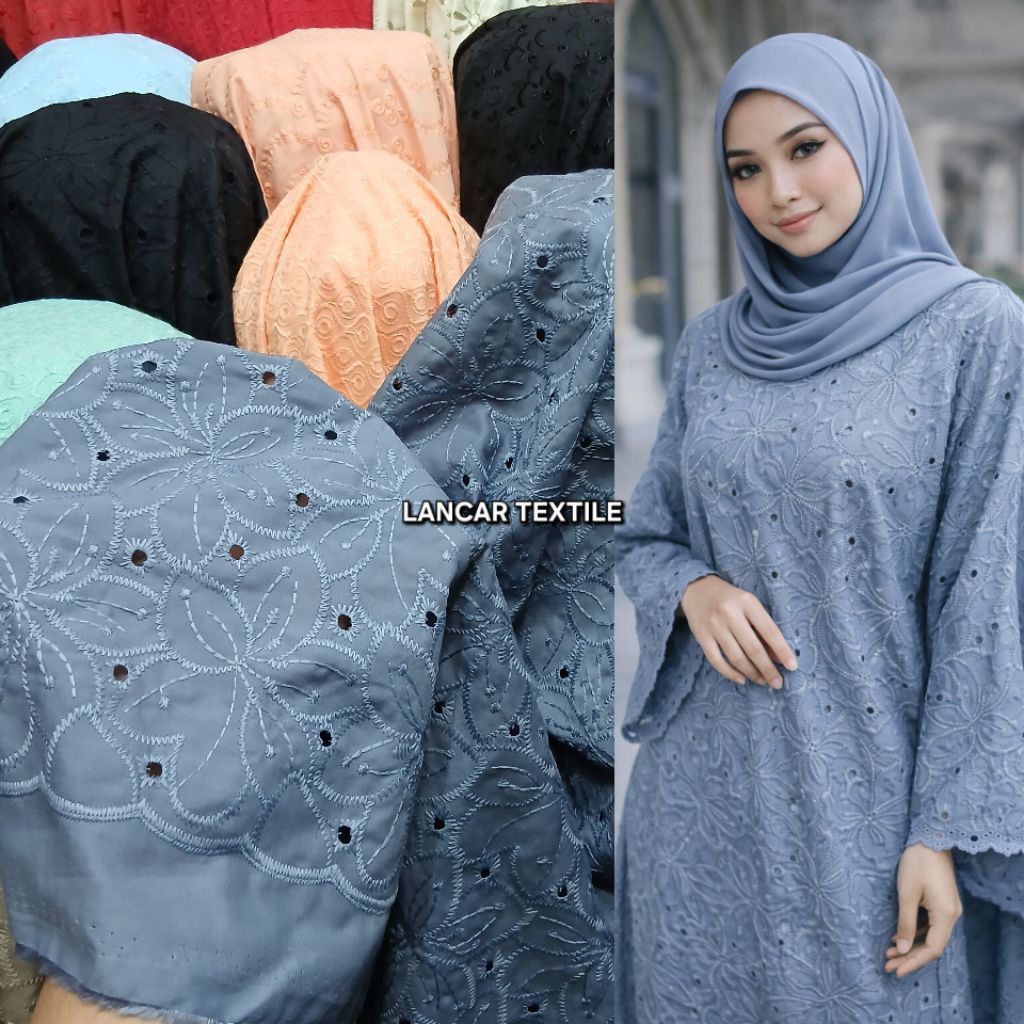 Kain bahan katun bolong premium / Kain katun bolong import motif terbaru