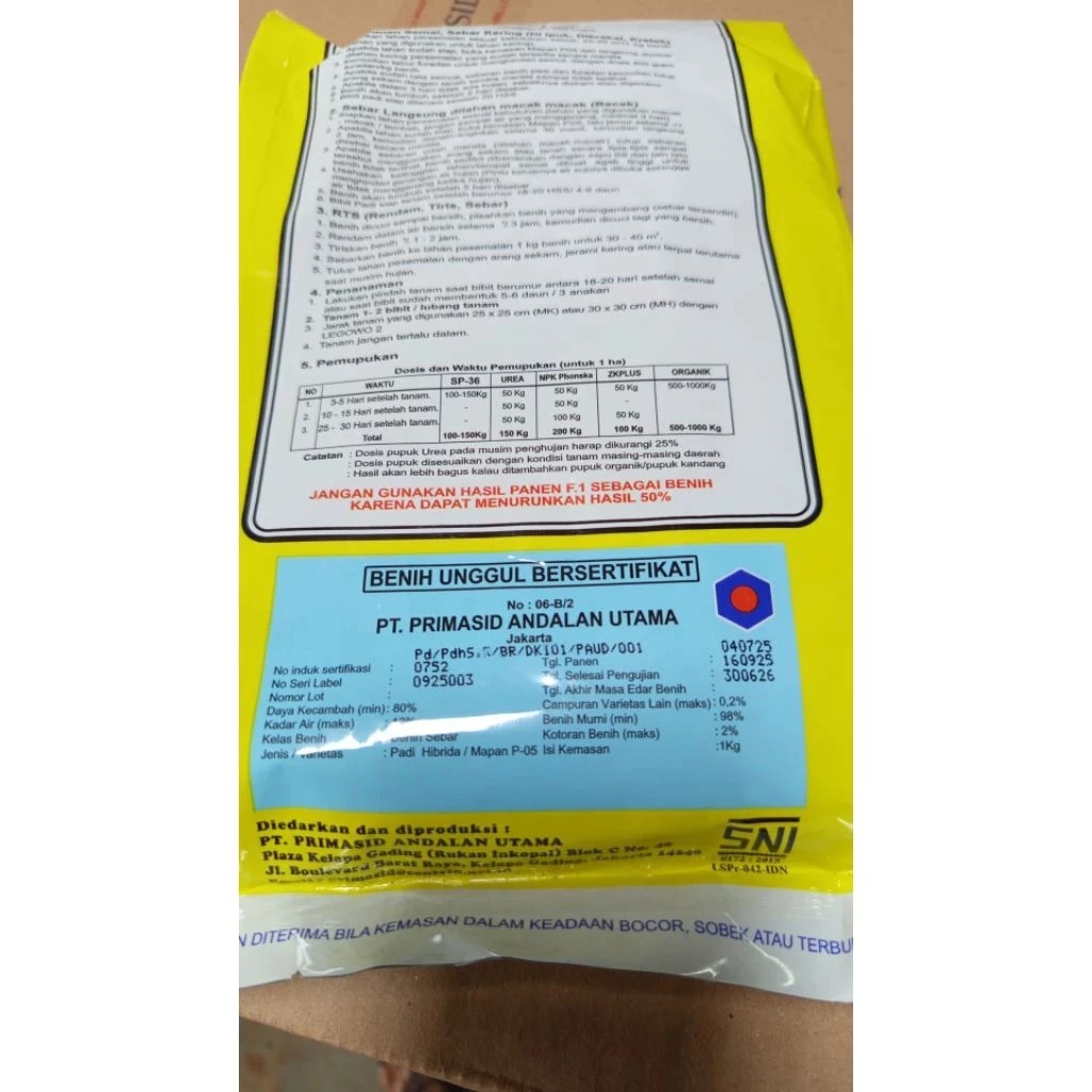 Benih Padi Hibrida Mapan 05 1kg 100% Asli Pulen