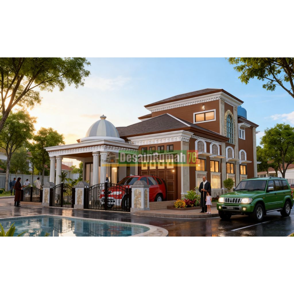 Desain rumah klasik 2 Lantai. ukuran 13,5x25,50, 4 kamar tidur. Desain rumah siap bangun