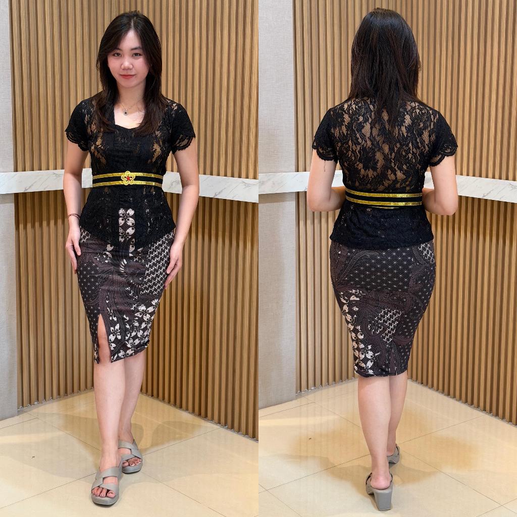 Setelan Kebaya/one set Modern Brokat Lengan Pendek & Rok Batik Span Pendek untuk Kondangan/Wisuda da