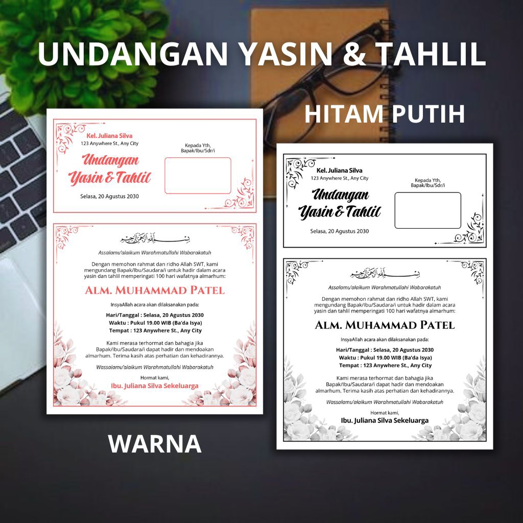 UNDANGAN TAHLIL YASIN MURAH CETAK CEPAT RAPI BISA CUSTOM NAMA ACARA TANGGAL TEMPAT KERTAS HVS BERKUA