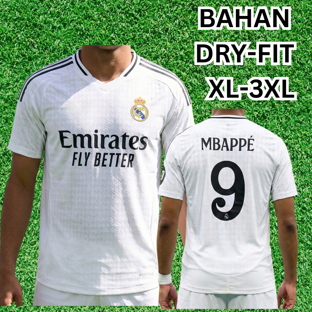jersey baju bola madrid mbappe dewasa printing size m,l,xl,2xl,3xl