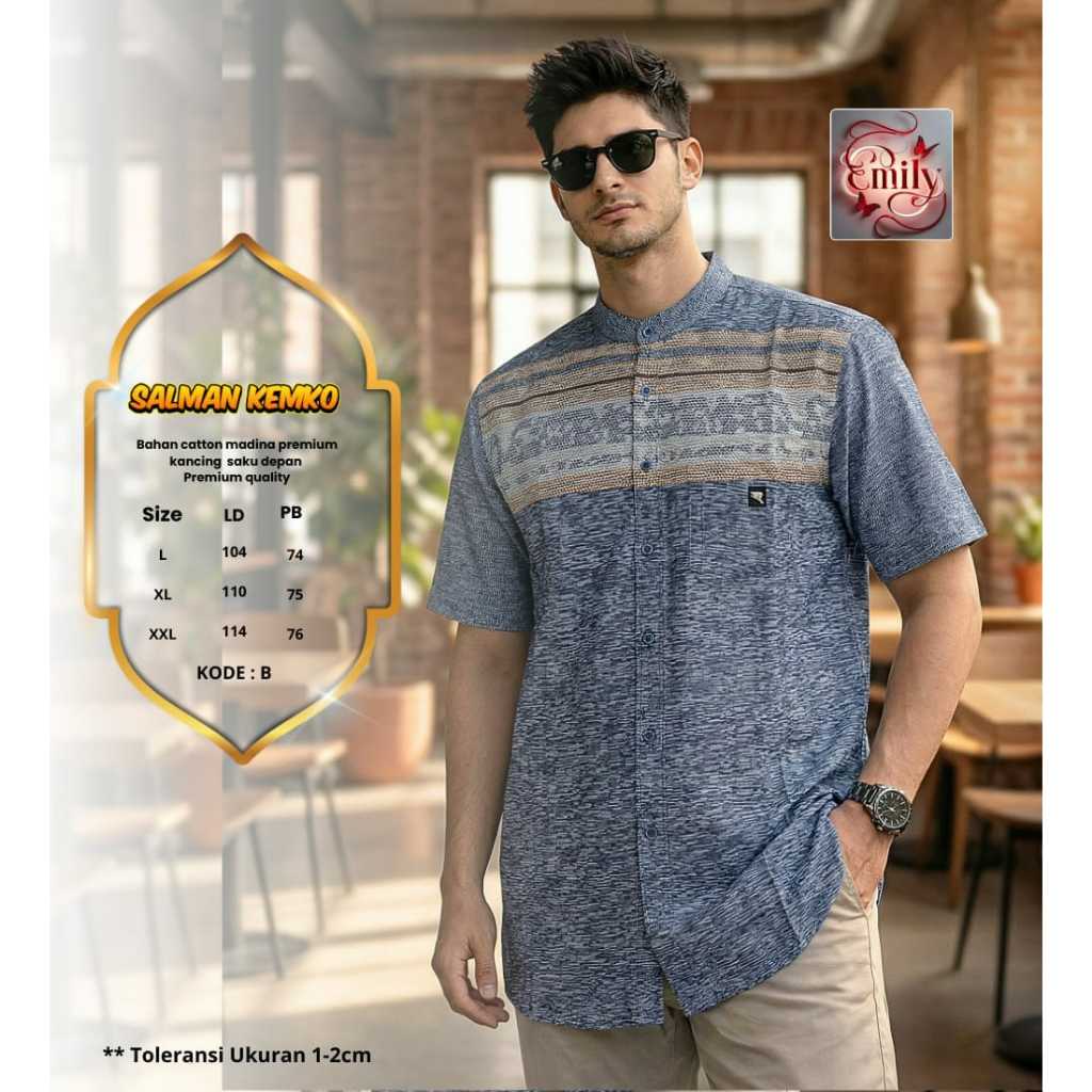 SALMAN KEMKO Baju Koko Pria Dewasa Lengan Pendek Original Emily Cotton Madina Premium Quality Kerah 