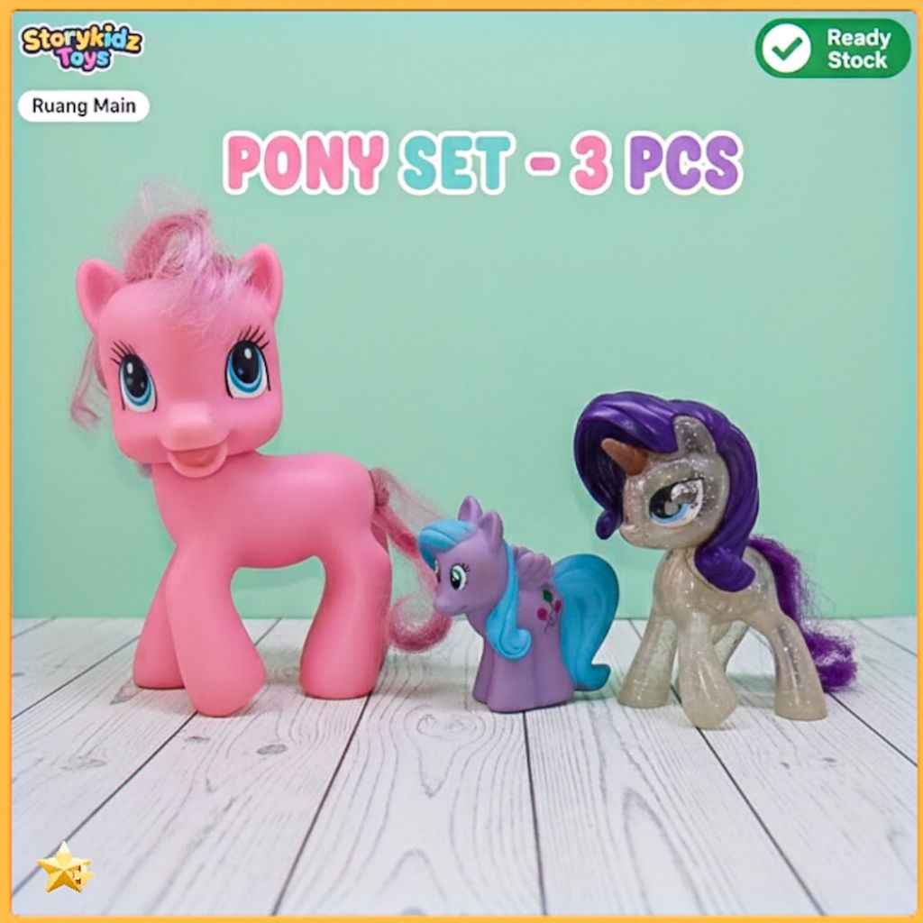 Mainan Kuda Poni Set 3 Pcs Pinkie Pie Rarity Figure My Little Pony Pajangan Anak