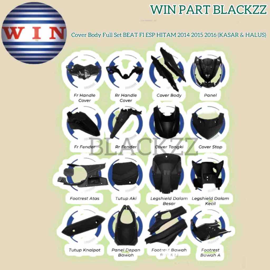 Cover Body Full Set BEAT FI ESP HITAM 2014 2015 2016 (KASAR & HALUS) ORIGINAL WIN