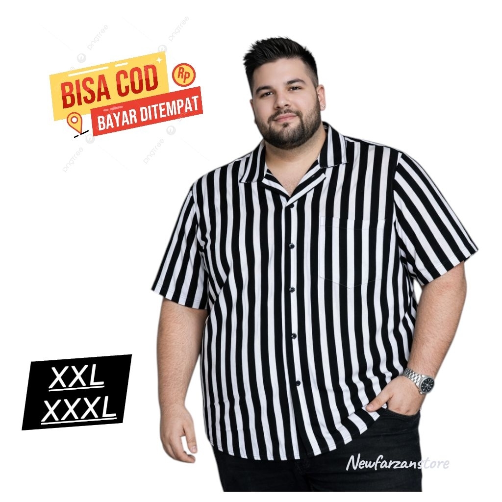 kemeja salur pria jumbo lengan pendek kemeja stripe jumbo pria kemeja garis garis pria big size