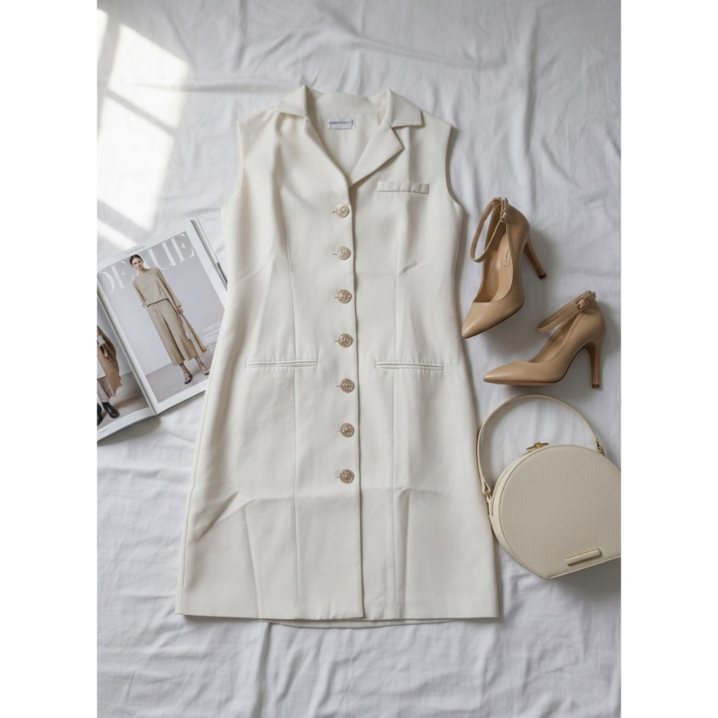 DRESS BLAZER WANITA TANPA LENGAN WARNA PUTIH