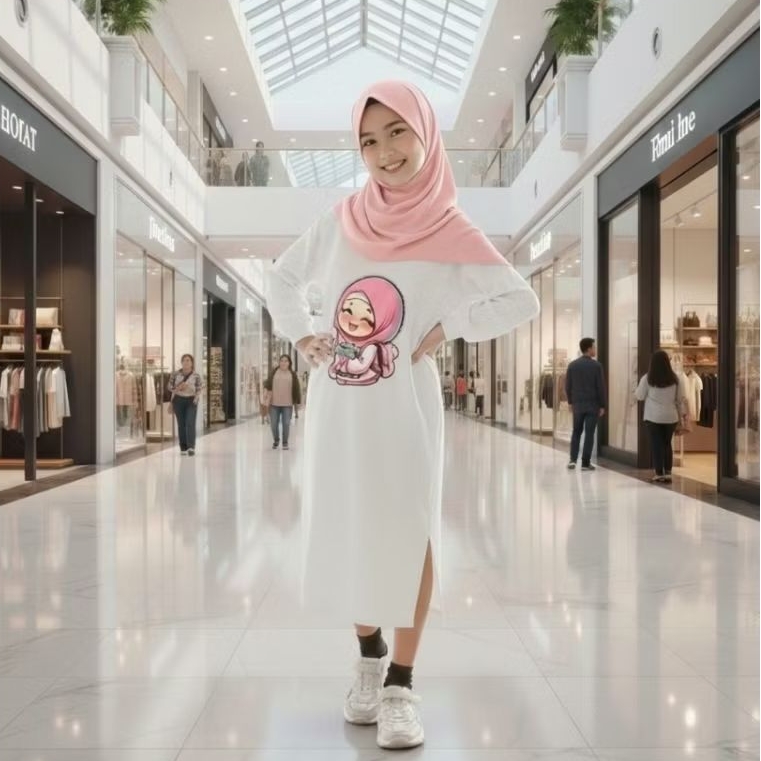 Dress Anak perempuan Karakter Muslim Putih | Tunik Anak Perempuan karakter Muslim Putih