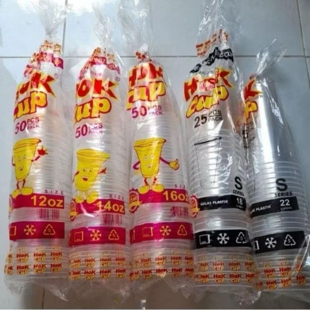 Cup plastik Hok/Cup bening Hok/Cup datar Hok uk 10oz/12oz/14oz/16oz/18oz slim/18oz big/22oz slim
