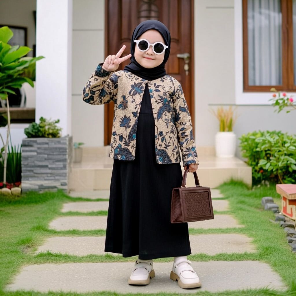 gamis anak kombinasi batik model elegan