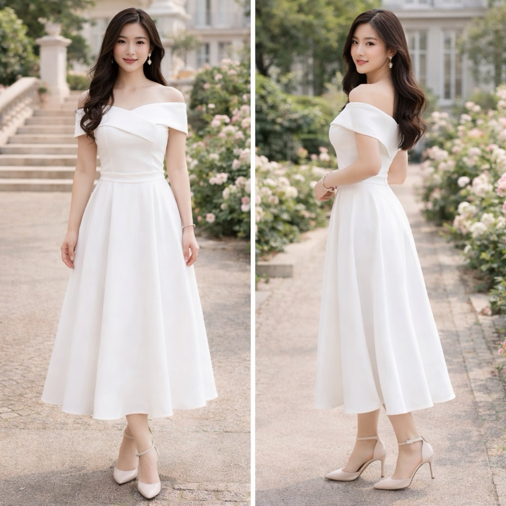 MODA DRESS - Dress Pesta Wanita Midi Off Shoulder Sabrina Big Size Jumbo Ukuran Besar, Baju Party Ca