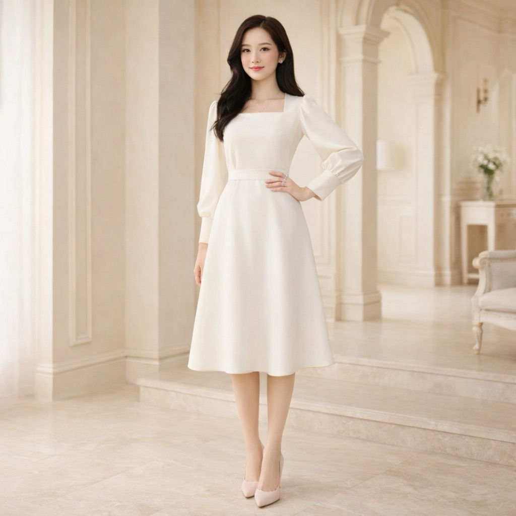 NOLA DRESS - Dress Pesta Wanita Midi A Line Square Neck Big Size Jumbo Ukuran Besar, Baju Party Casu