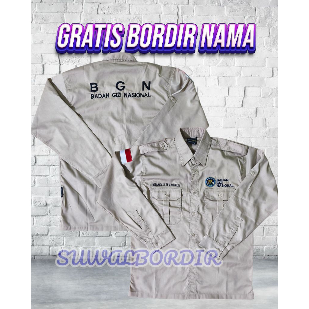 KEMEJA KERJA BGN LENGAN PANJANG TERBARU SERAGAM BGN KEMEJA BORDIR BGN KEMEJA BGN BORDIR
