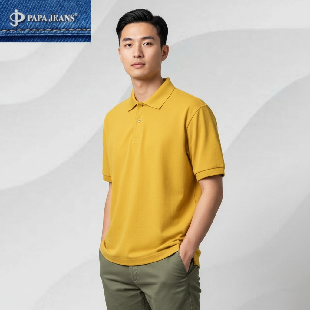 Papa Jeans Kaos Kerah Polo Shirt Lengan Pendek Kuning