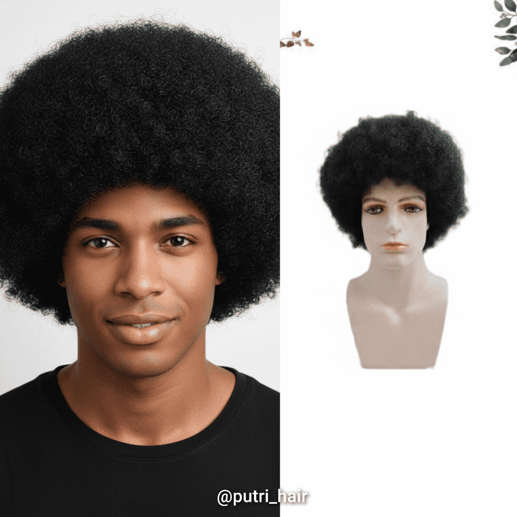 Wig Kribo Pria/Wig Kribo Jumbo/Rambut Palsu Cowok Keriting