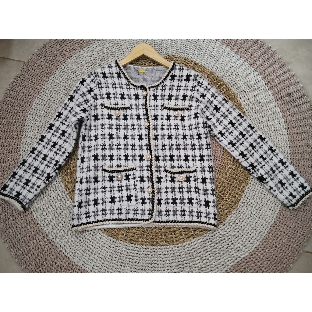 BALAZER RAJUT TWEED WANITA blazer crop top