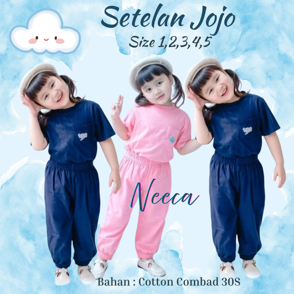 SET JOJO SETELAN ANAK SMILEE JOJO UNISEX SIZE 1,2,3,4,5 TAHUN