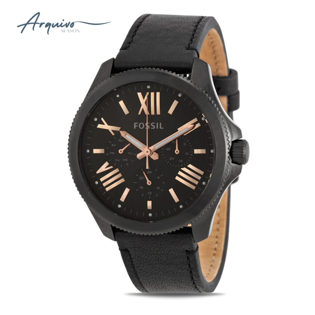 Jam Tangan Fossil Wanita Cecile Chronograph Kulit Hitam Casual Original AM4523