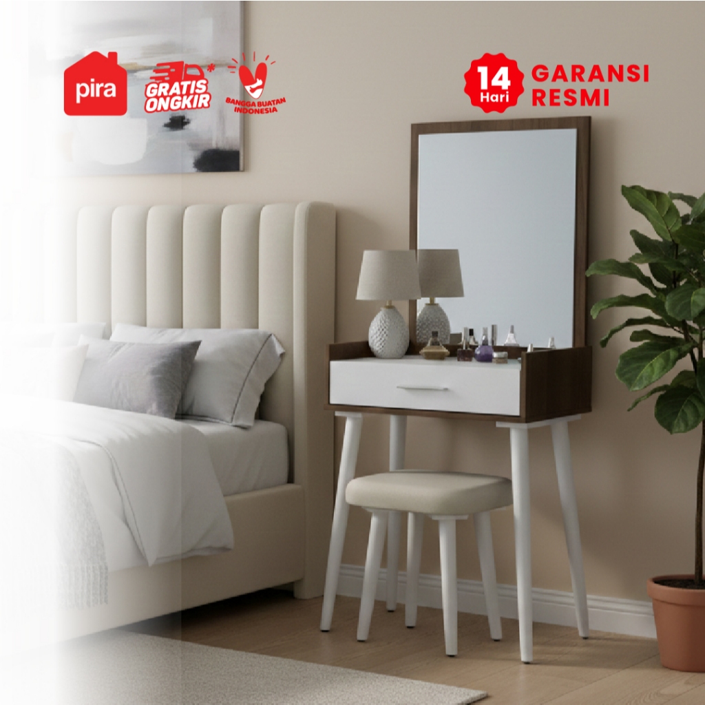 Pira Bavarian - Elsa DS Meja Rias Kayu Gelap Putih - Brown Walnut White