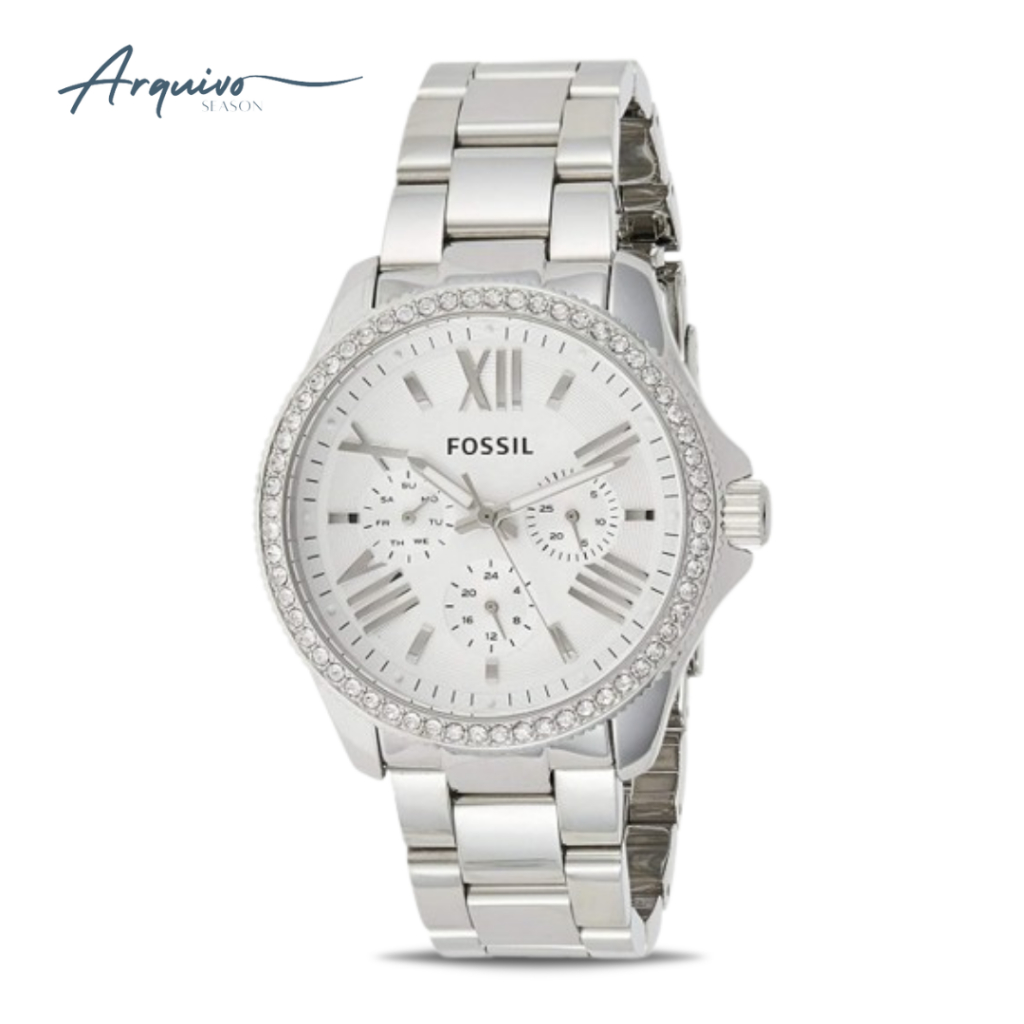 Jam Tangan Wanita Fossil Cecile Chronograph Silver Stainless Steel Mewah Original AM4481