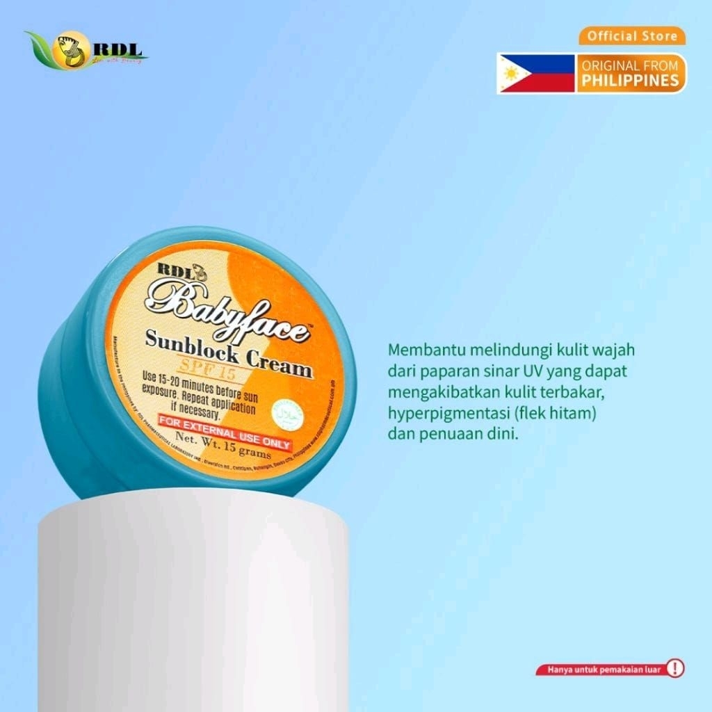 RDL Sunblock Cream SPF 15 Sunscreen Wajah UVA UVB Sun Protection Semua Jenis Kulit