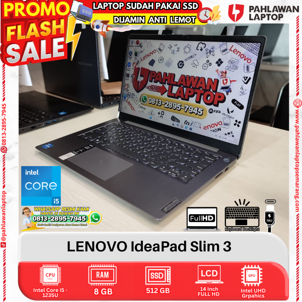 LAPTOP LENOVO IdeaPad Slim 3 CORE i5 GEN 12 RAM 8GB SSD 512GB