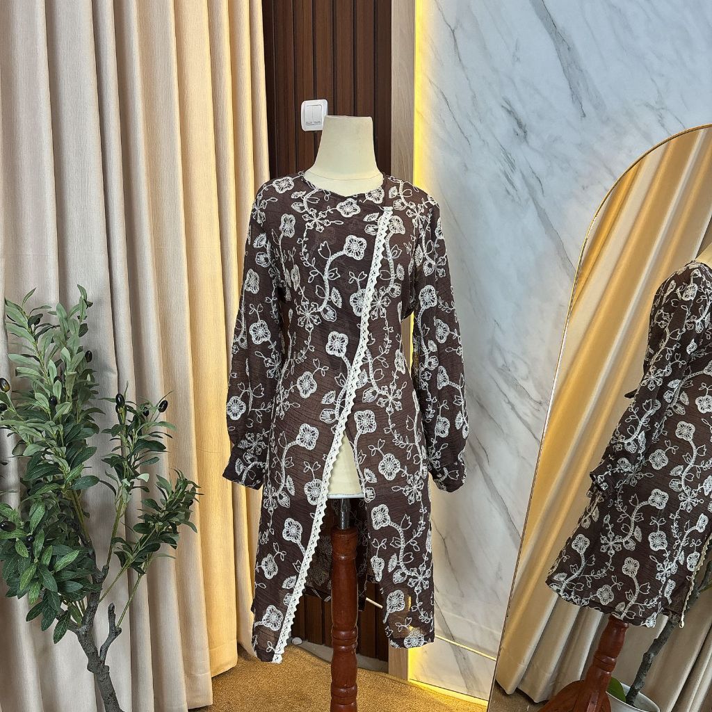 Delova Wardrobe - LIYANA Tunik Outer Raya Tencel Katun Bordir Cutton Tencel Embroidery Peper Silk Ti
