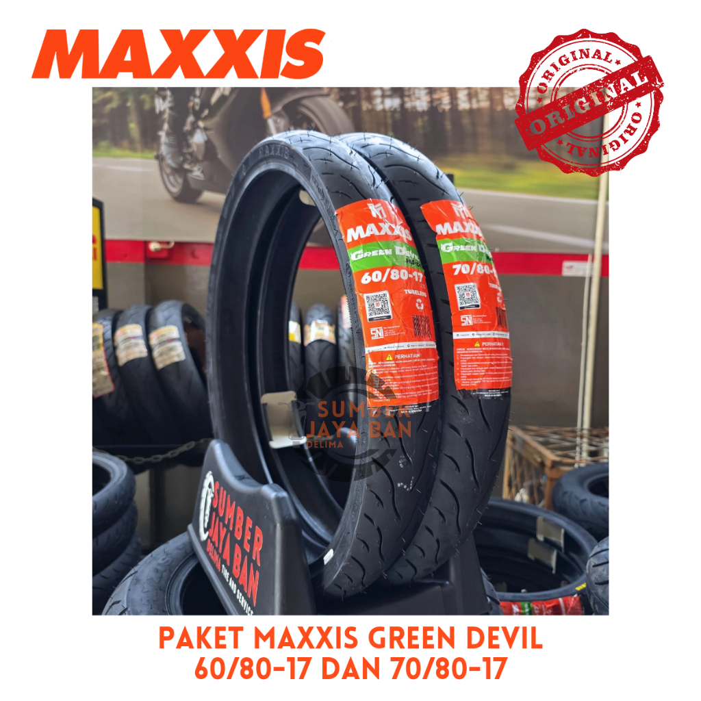 Paket Sepasang Ban Maxxis Green Devil MA-G1 60/80-17 Dan 70/80-17 Ring 17 60/80 Dan 70/80 Tubeless T